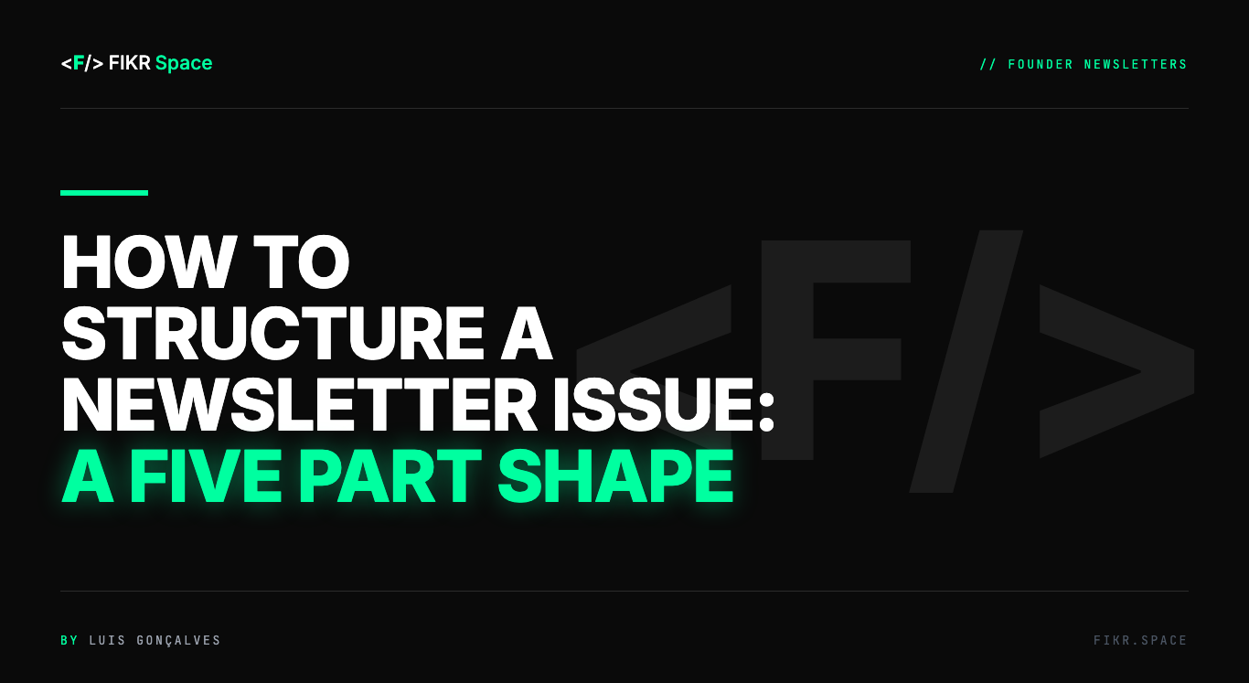 Cover of the FIKR Space guide: How to Structure a Newsletter Issue: A Five Part Shape