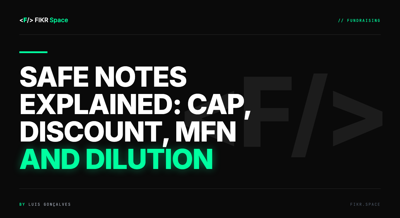 Cover of the FIKR Space guide: SAFE Notes Explained: Cap, Discount, MFN and Dilution