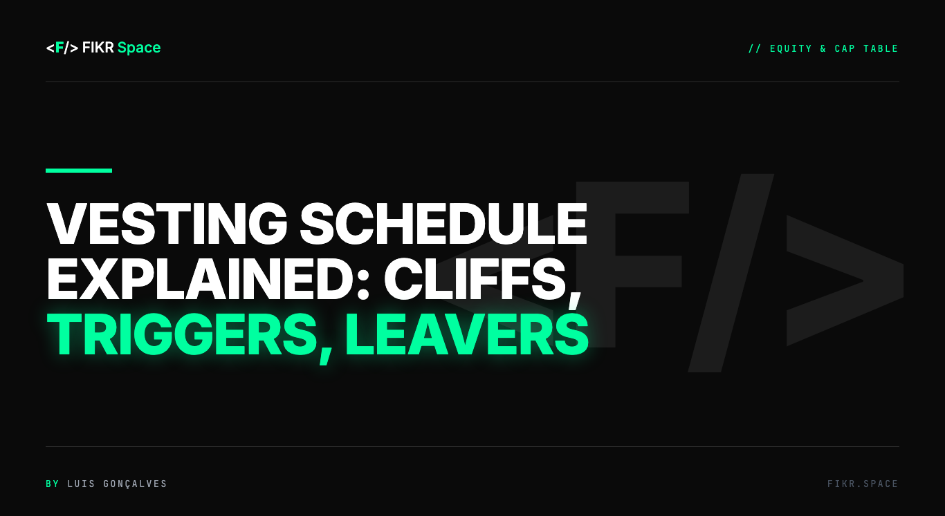 Cover of the FIKR Space guide: Vesting Schedule Explained: Cliffs, Triggers, Leavers