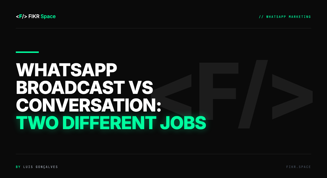 Cover of the FIKR Space guide: WhatsApp Broadcast vs Conversation: Two Different Jobs