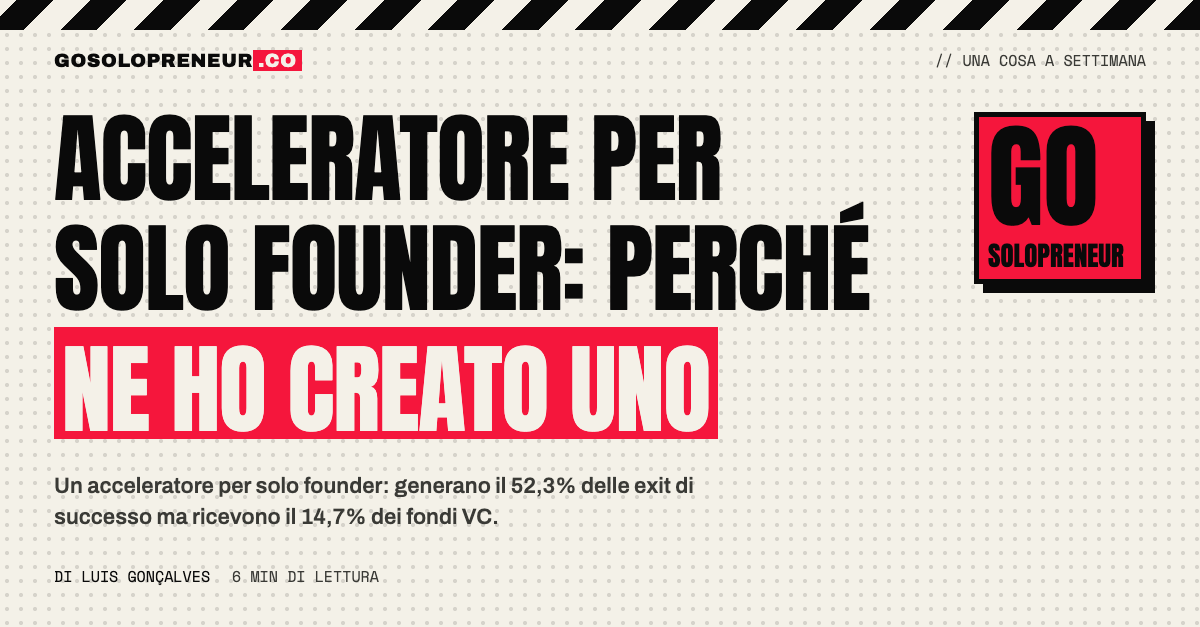 Copertina: acceleratore per solo founder, perché ne ho creato uno