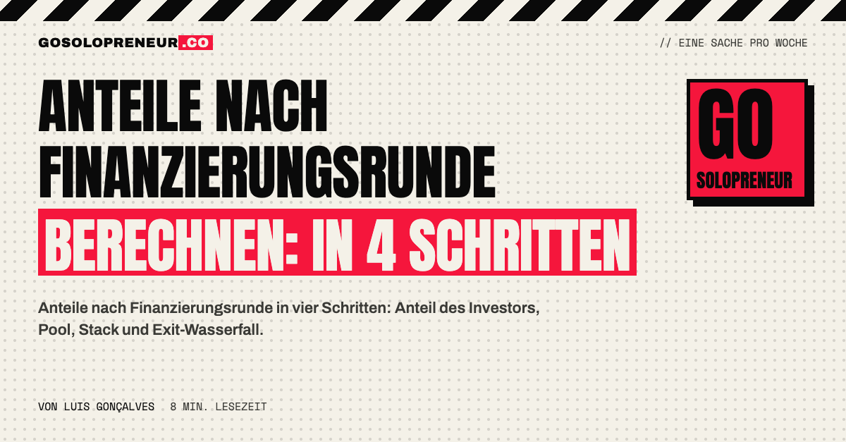 Anteile nach Finanzierungsrunde berechnen: vier Rechenschritte von Investorenanteil bis Exit-Wasserfall