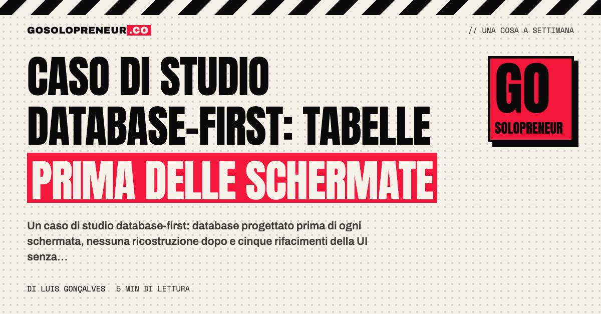 Copertina: caso di studio database-first, le tabelle prima di ogni schermata