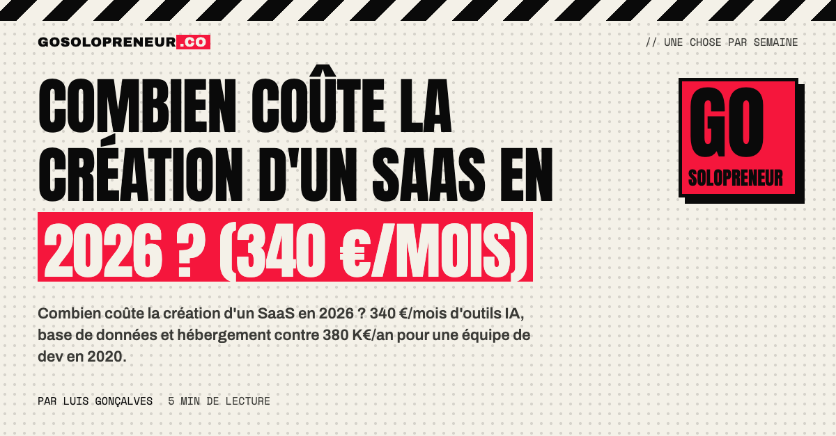 Combien coûte la création d'un SaaS en 2026 ? 340 €/mois contre 380 K€/an pour une équipe de développeurs en 2020