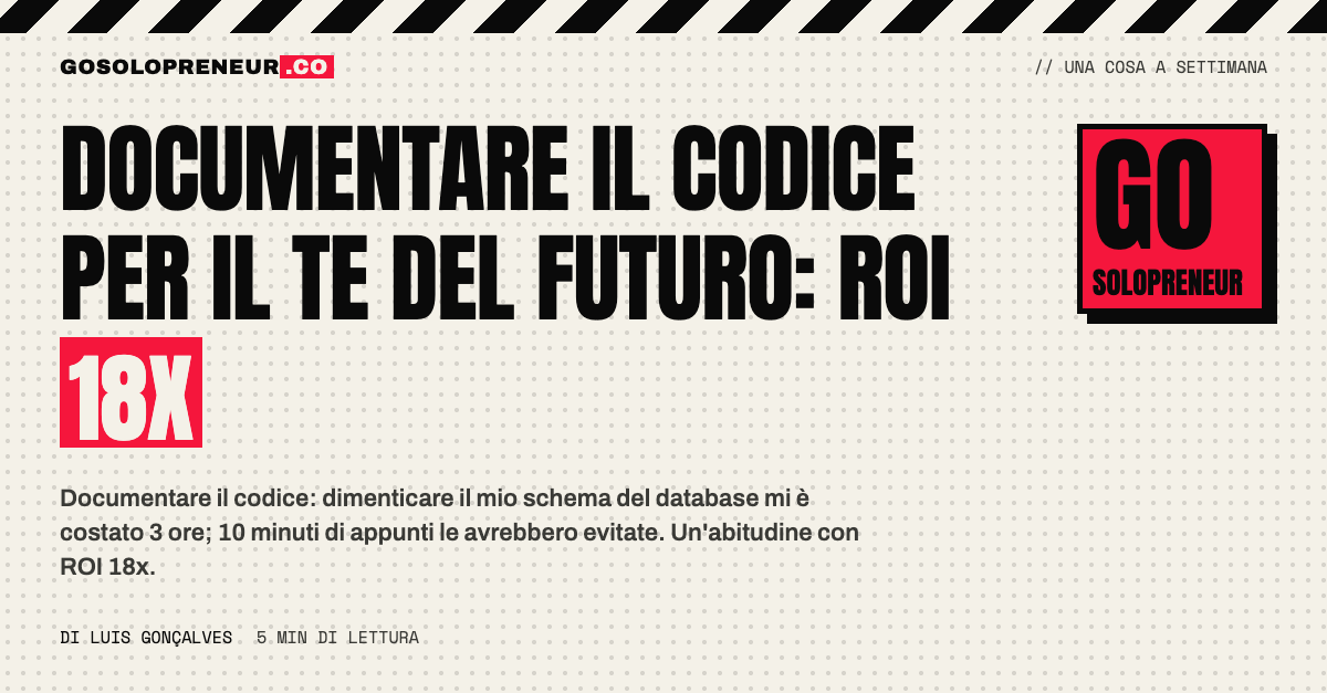 Documentare il codice per il te del futuro: 10 minuti di appunti, ROI 18x