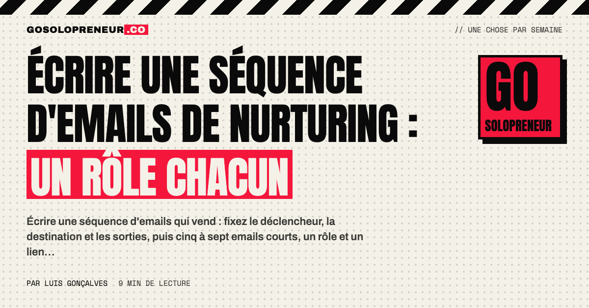Un solopreneur écrit une séquence d'emails de nurturing, un rôle par message, sur son ordinateur