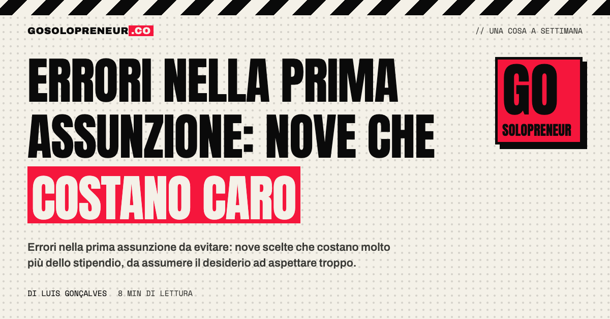 Solopreneur con un elenco di errori nella prima assunzione da evitare