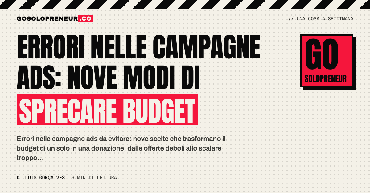 Un solopreneur che controlla l'elenco degli errori nelle campagne ads prima di spendere