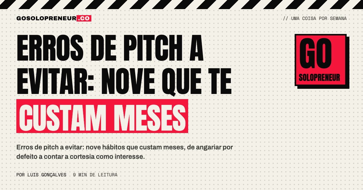 Lista de nove erros de pitch a evitar numa folha com uma correção ao lado de cada um