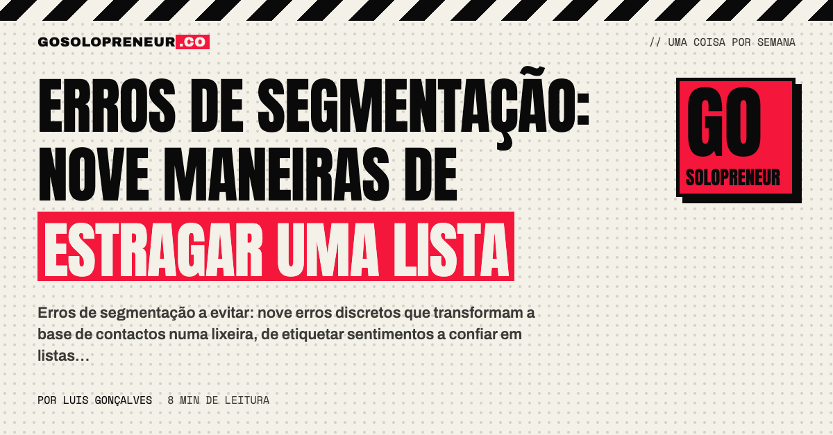 Lista de contactos desarrumada com nove erros de segmentação assinalados