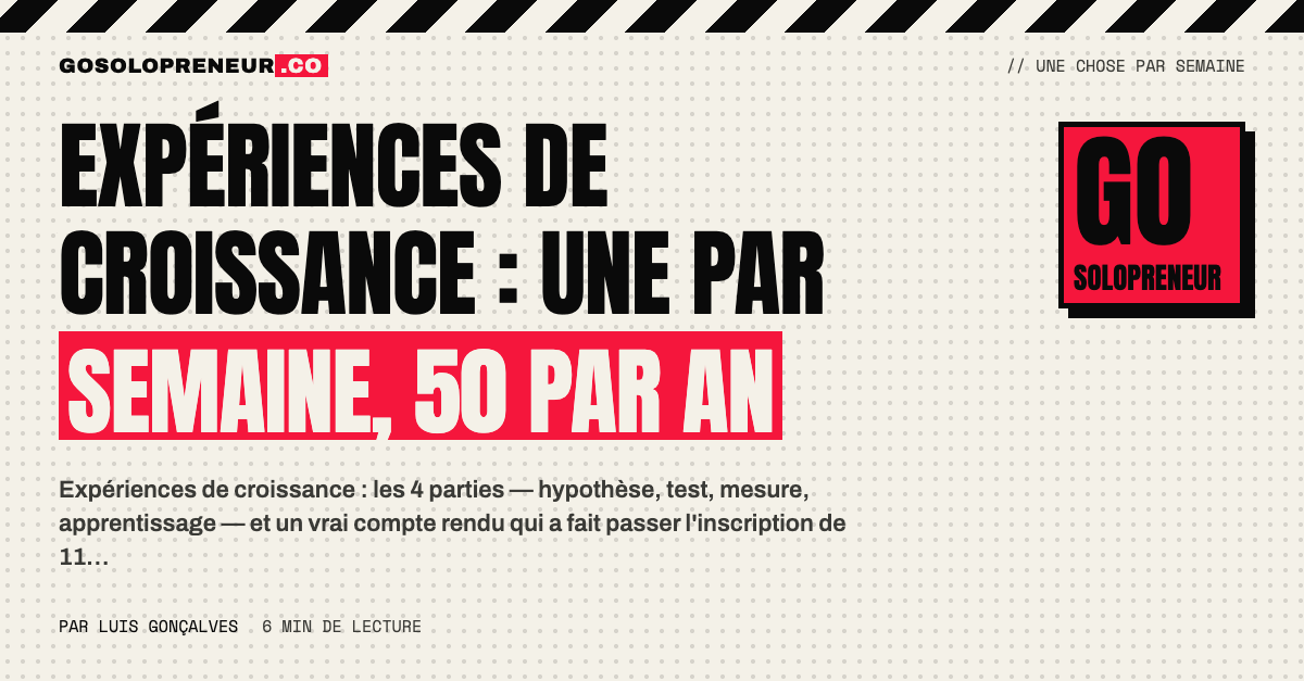 Expériences de croissance : le cycle hypothèse, test, mesure, apprentissage, une par semaine