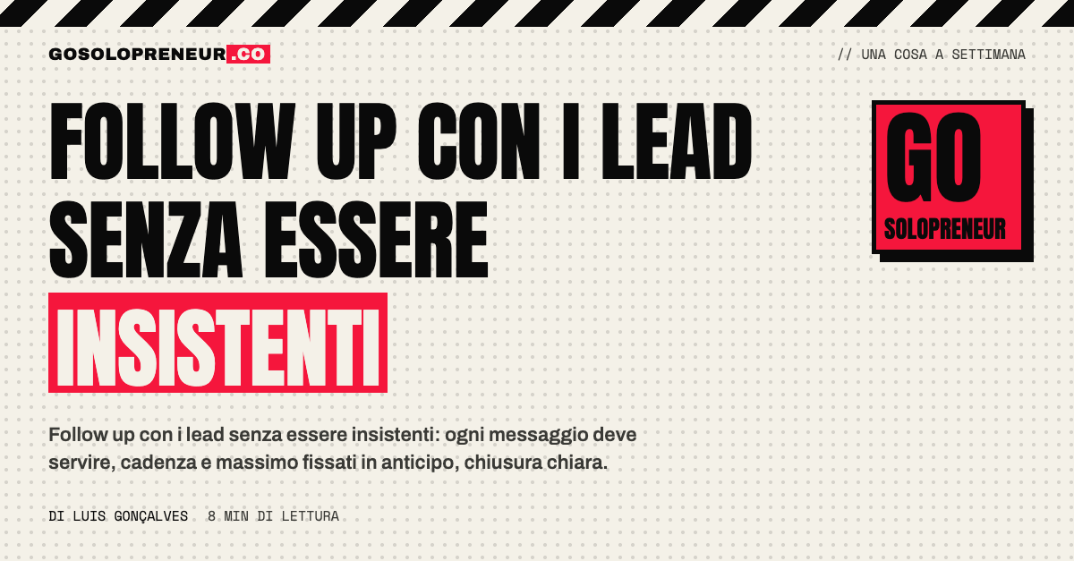 Calendario con i messaggi di follow up con i lead programmati ogni settimana da un solopreneur