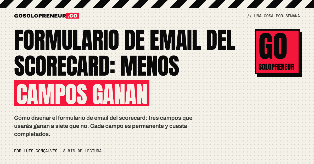 Formulario de captura de email de un scorecard con tres campos