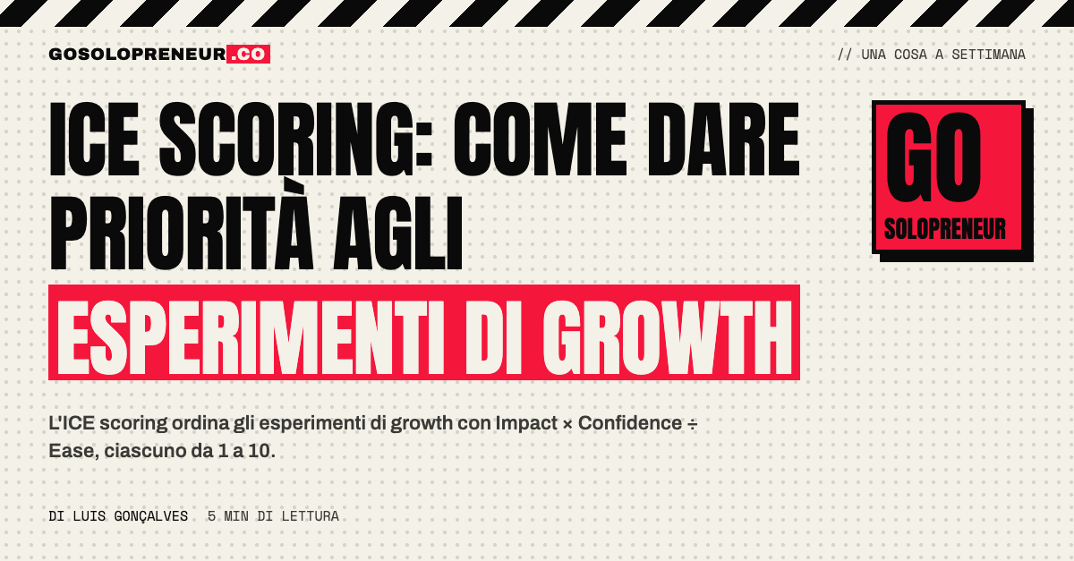 ICE scoring: una tabella che ordina gli esperimenti di growth per Impact, Confidence ed Ease