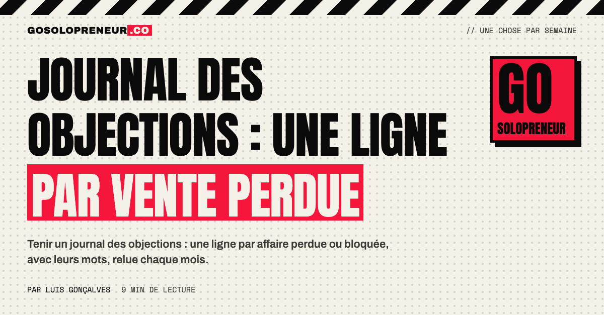 Page de journal des objections avec une ligne par vente perdue