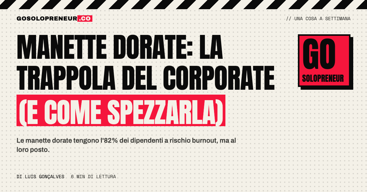 Manette dorate: un professionista corporate con le catene dorate ai polsi davanti al laptop, pronto a liberarsi