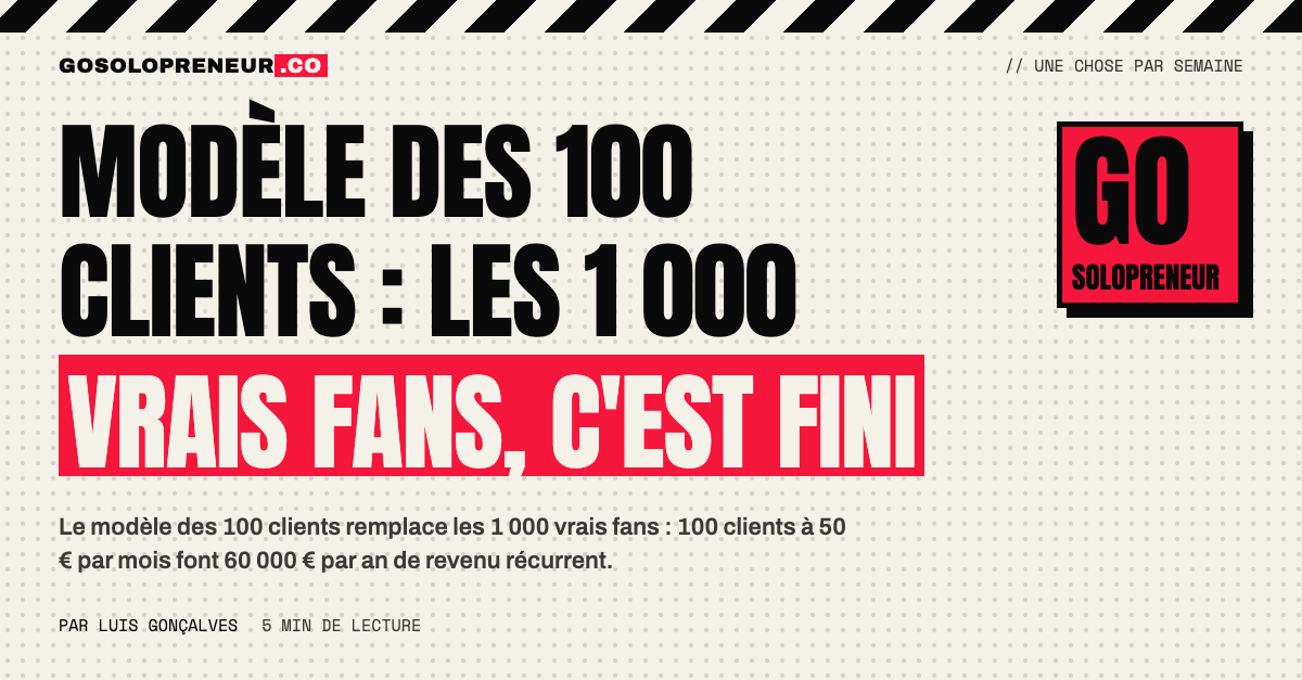 Le modèle des 100 clients face au modèle des 1 000 vrais fans : 100 clients à 50 € par mois, soit 60 000 € par an