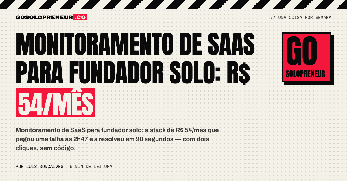 Monitoramento de SaaS para fundador solo: R$ 54/mês