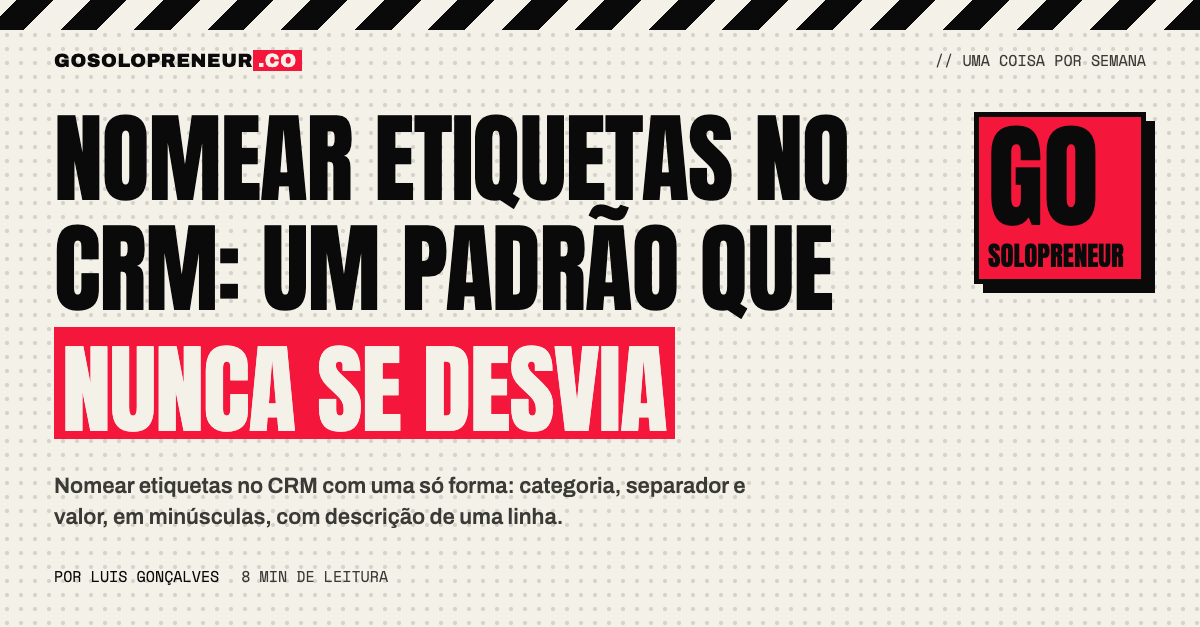 Lista organizada de etiquetas de CRM com categoria, separador e valor