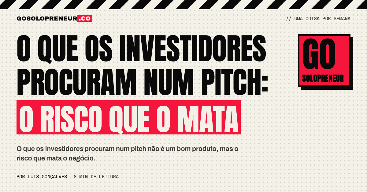 Investidor a avaliar um pitch de um fundador a solo e o risco que mata o negócio