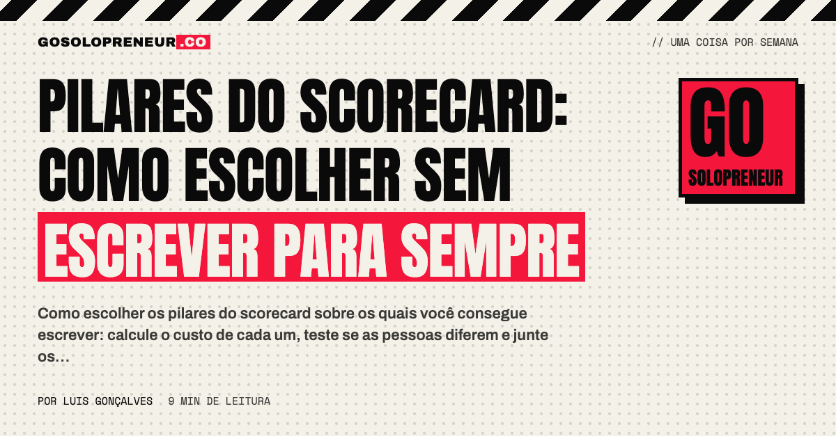 Quadro com cinco pilares do scorecard organizados como capítulos