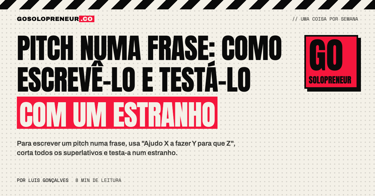 Fundador a escrever um pitch numa frase num caderno antes de o testar num estranho