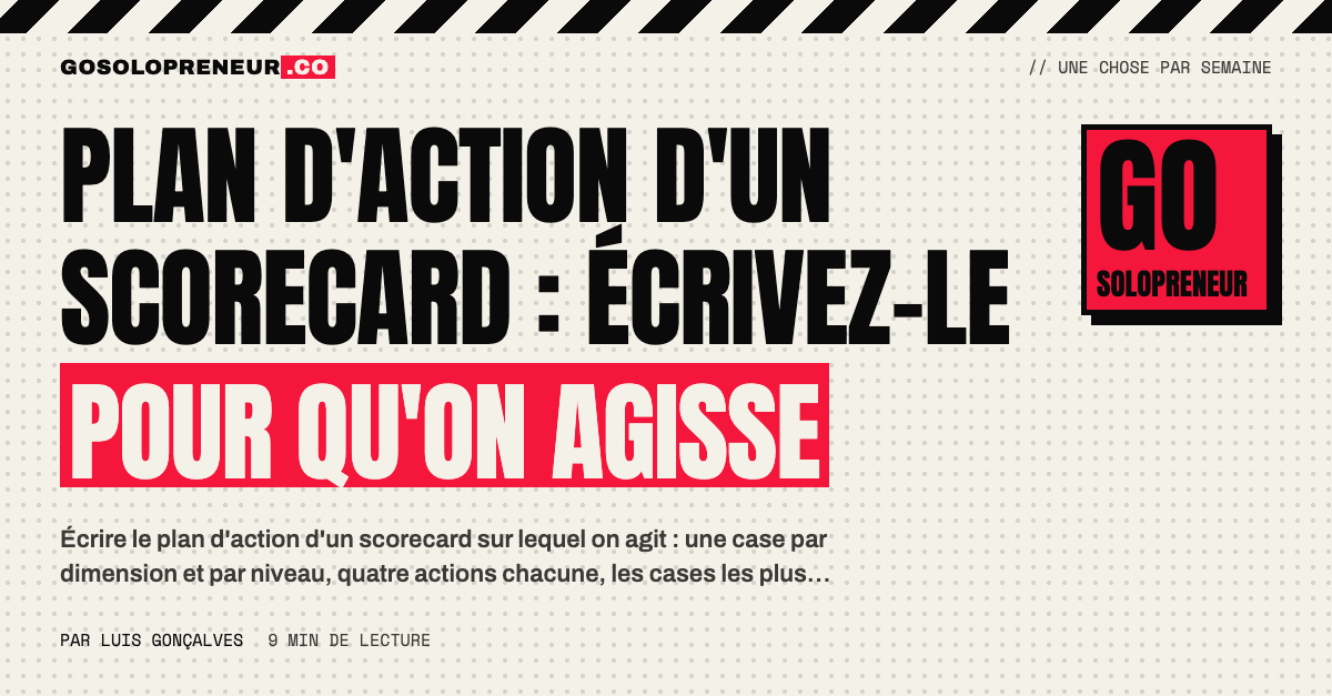 Plan d'action d'un scorecard : une grille de cases avec quatre actions par niveau