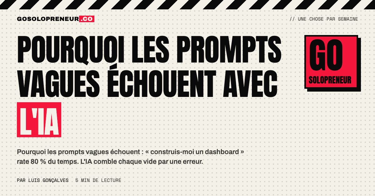 Pourquoi les prompts vagues échouent : un prompt « construis-moi un dashboard » face à un prompt précis et son résultat