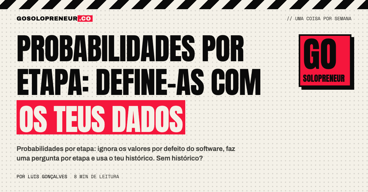 Probabilidades por etapa de um negócio, definidas com os teus próprios dados