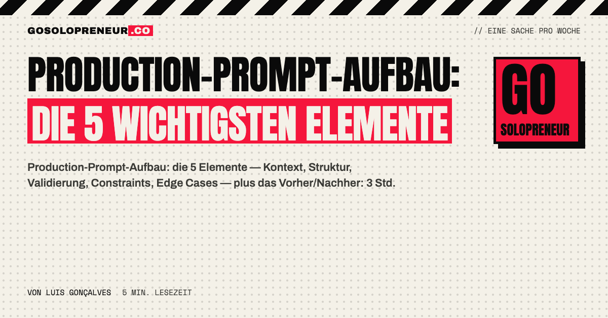 Production-Prompt-Aufbau: die fünf Elemente Kontext, Struktur, Validierung, Constraints und Edge Cases