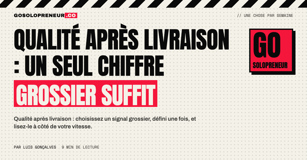 Un chiffre de qualité après livraison affiché à côté d'une courbe de vitesse sur le carnet d'un solopreneur