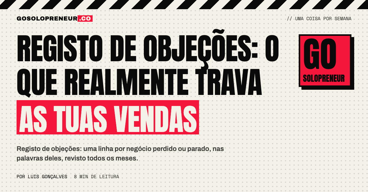 Registo de objeções de um solopreneur numa folha de cálculo simples
