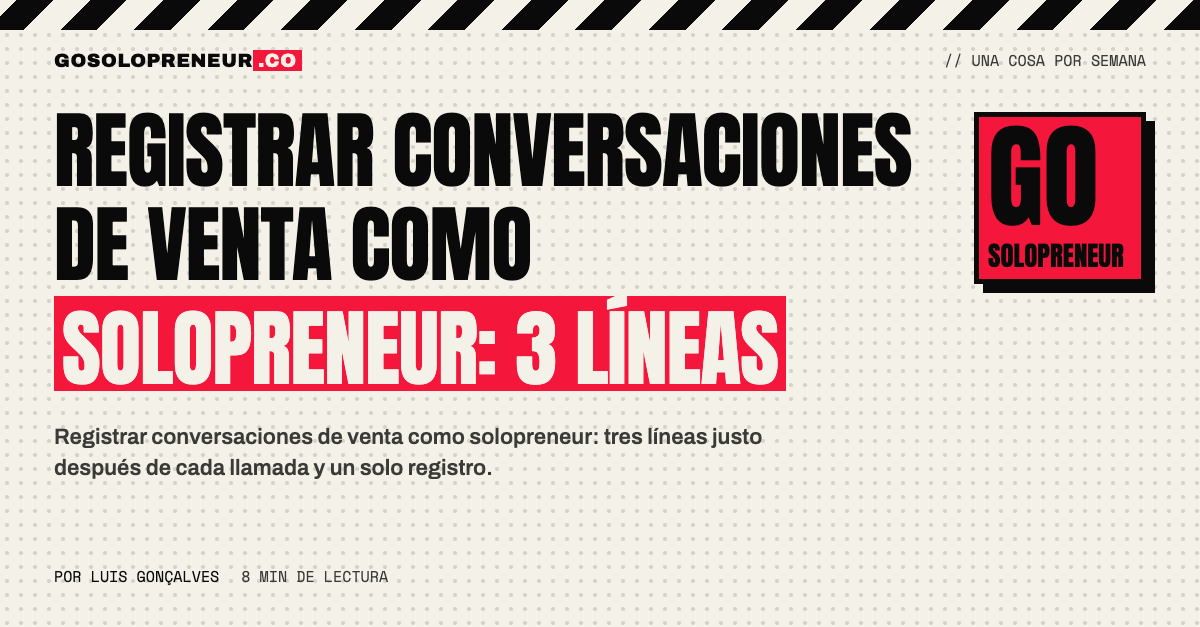 Cuaderno con tres líneas de notas escritas justo después de una llamada de ventas