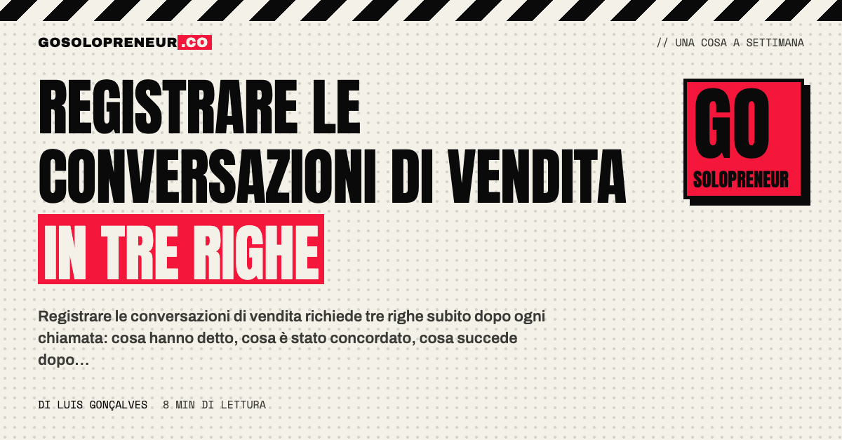 Un taccuino con tre righe di appunti scritte subito dopo una chiamata di vendita