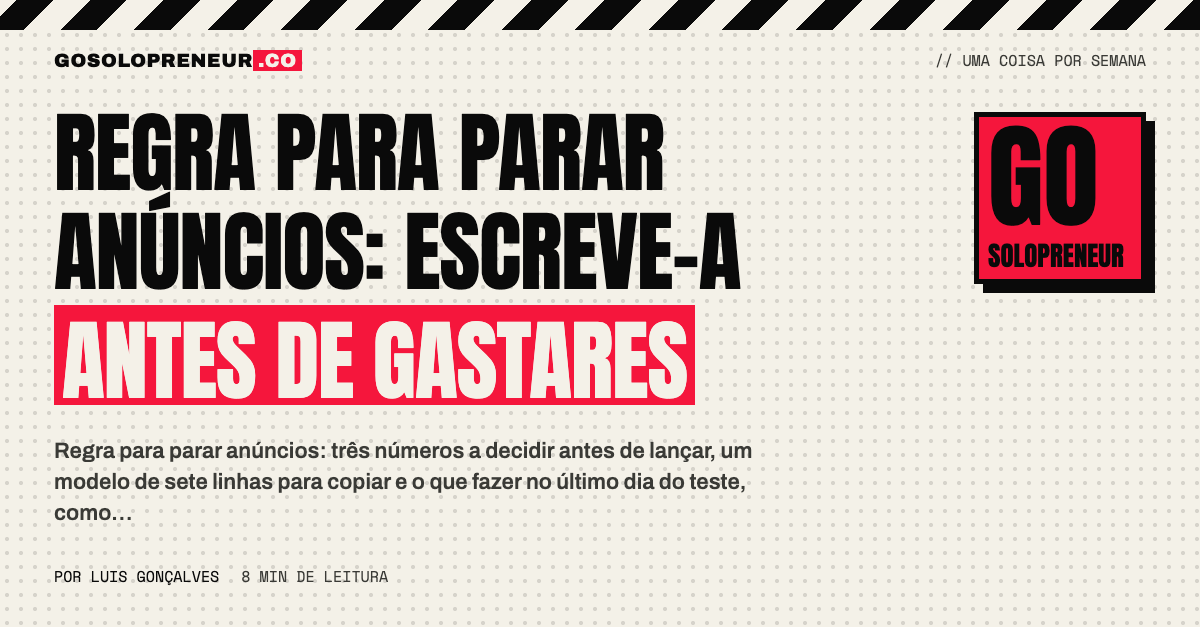 Pessoa a escrever uma regra para parar anúncios antes de gastar