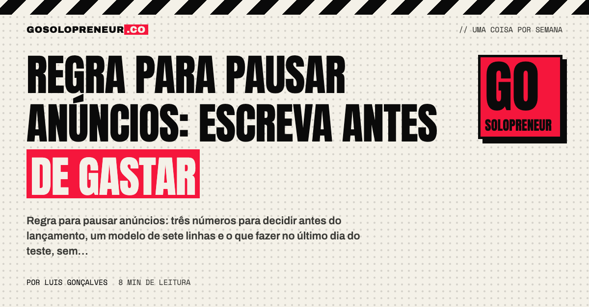 Caderno com uma regra para pausar anúncios escrita antes de gastar o orçamento