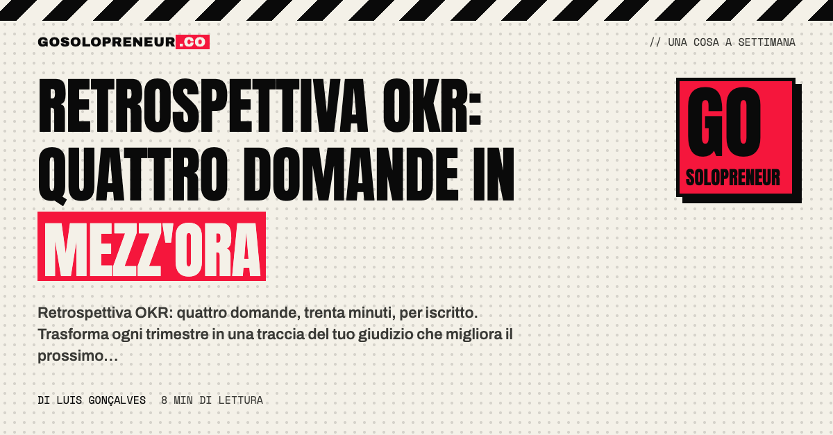 Un quaderno aperto con quattro domande e le risposte scritte a mano: retrospettiva OKR trimestrale