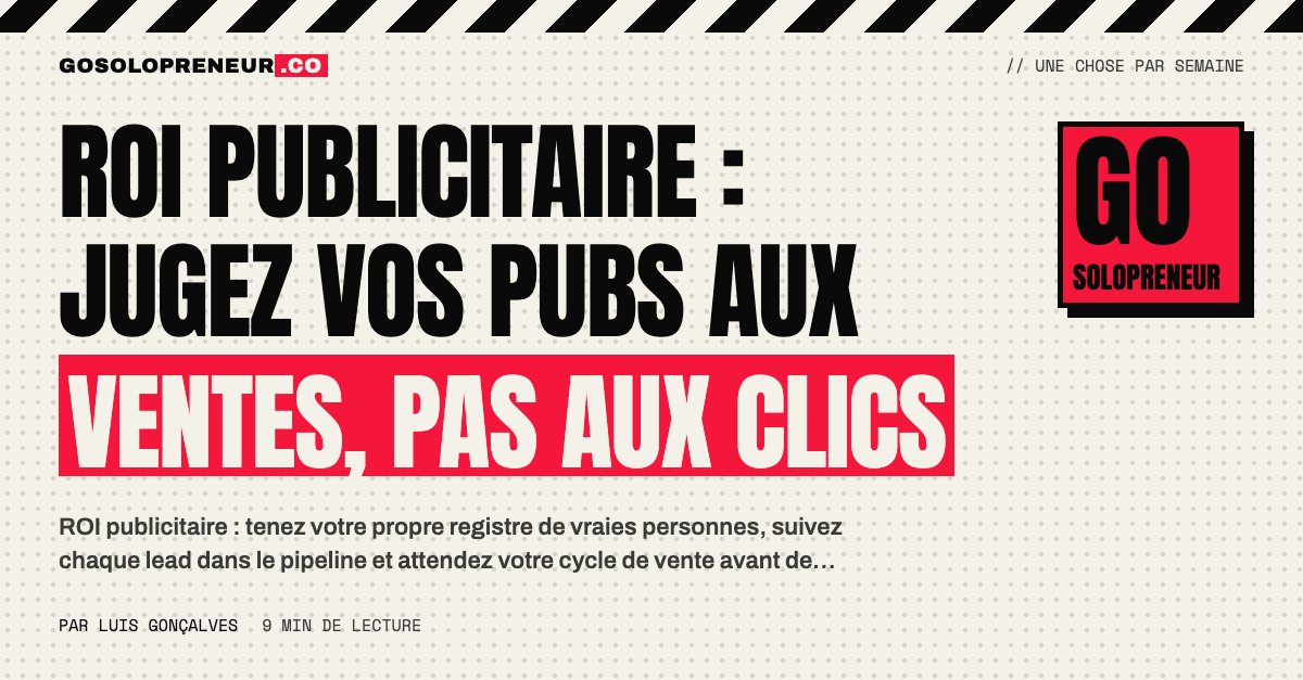 ROI publicitaire : deux registres côte à côte, celui de la plateforme et celui du solopreneur