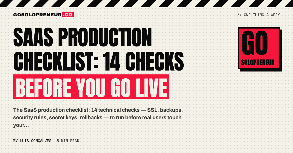 SaaS Production Checklist: 14 Checks Before You Go Live