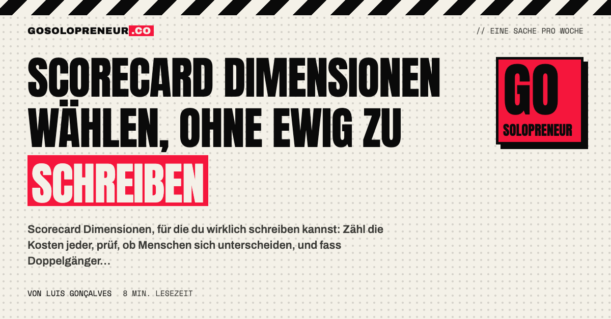 Fünf Scorecard Dimensionen als Kapitel einer Ergebnisseite, nach Aufwand und Unterschied gewählt