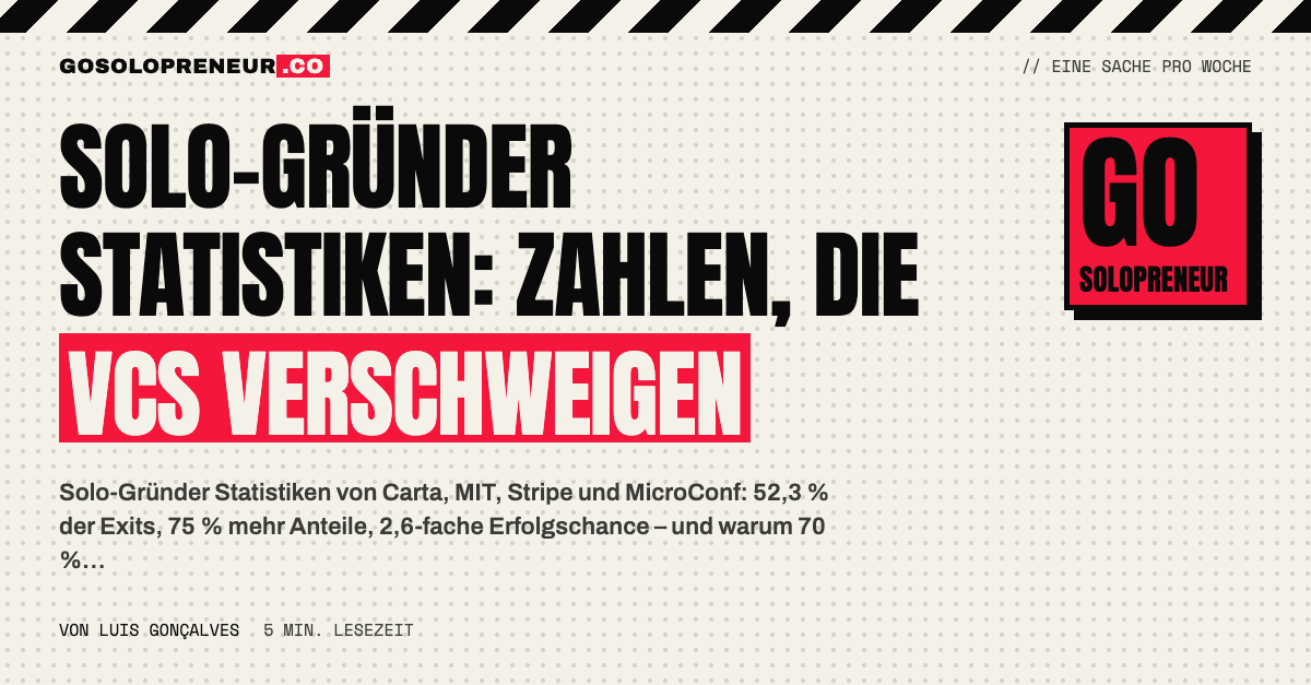 Solo-Gründer Statistiken: Zahlen von Carta, MIT, Stripe und MicroConf, die VCs lieber verschweigen