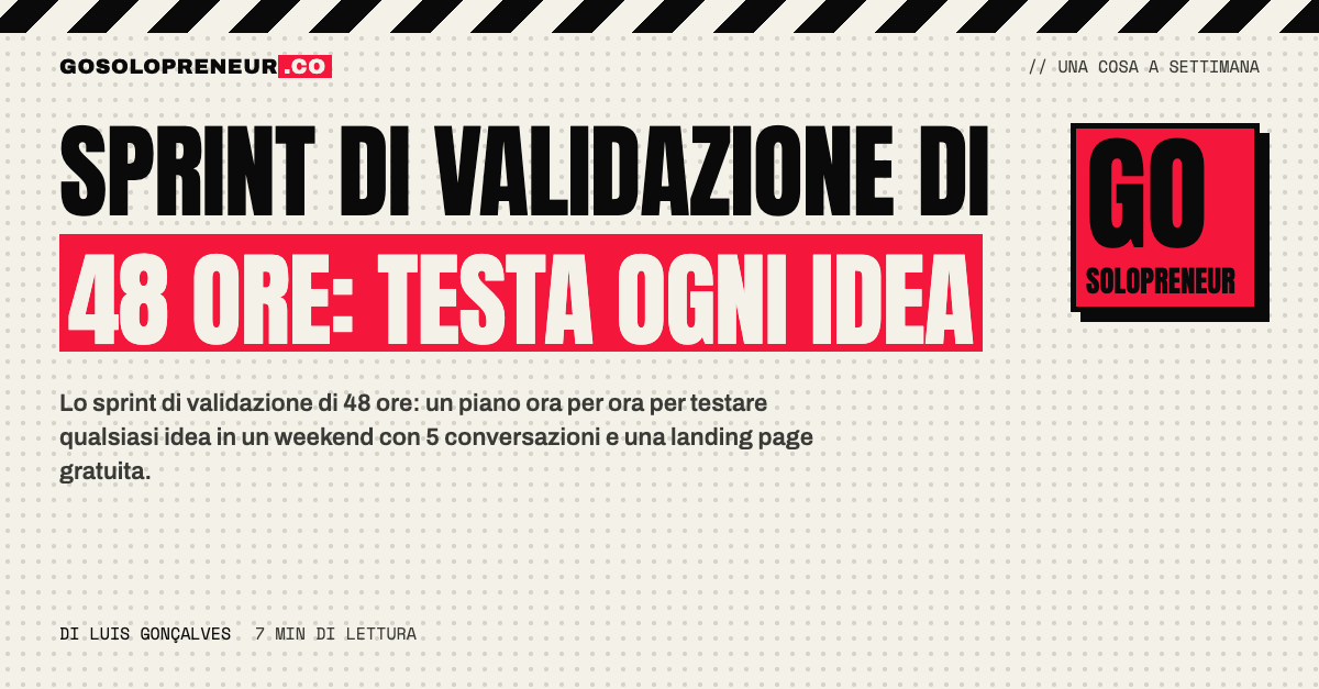Copertina: sprint di validazione di 48 ore per testare un'idea di business in un weekend