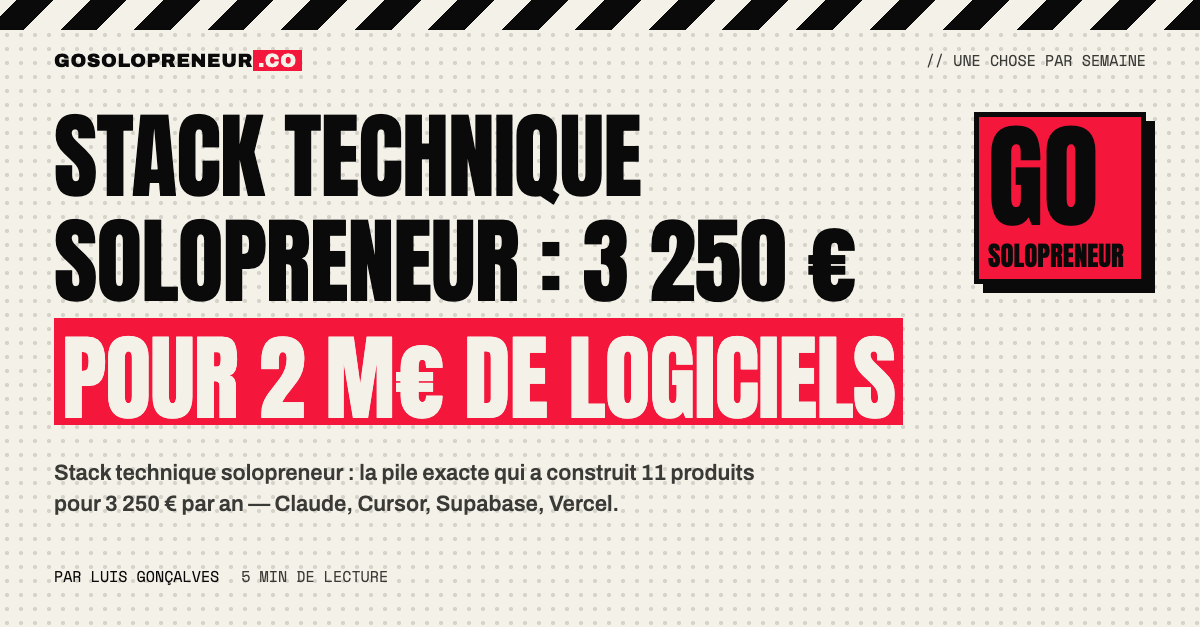 Stack technique solopreneur : Claude, Cursor, Supabase et Vercel, 3 250 € pour 11 produits