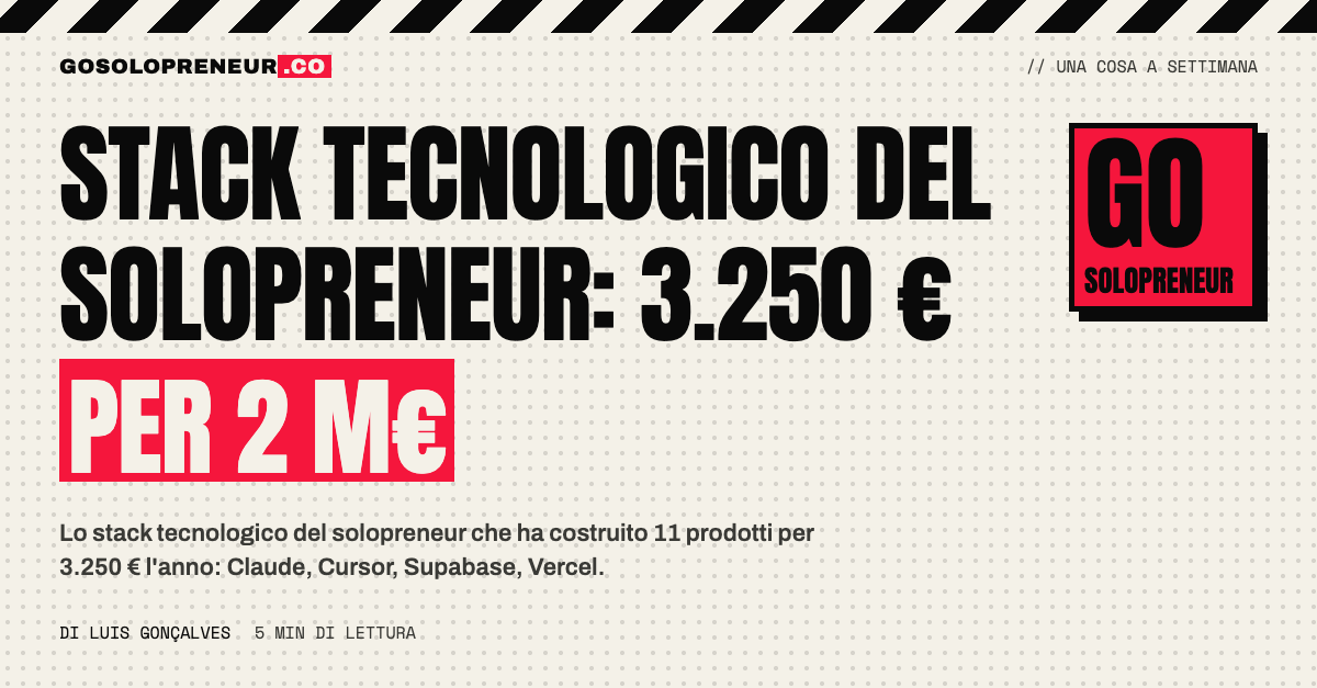 Stack tecnologico del solopreneur: Claude, Cursor, Supabase e Vercel per 3.250 €
