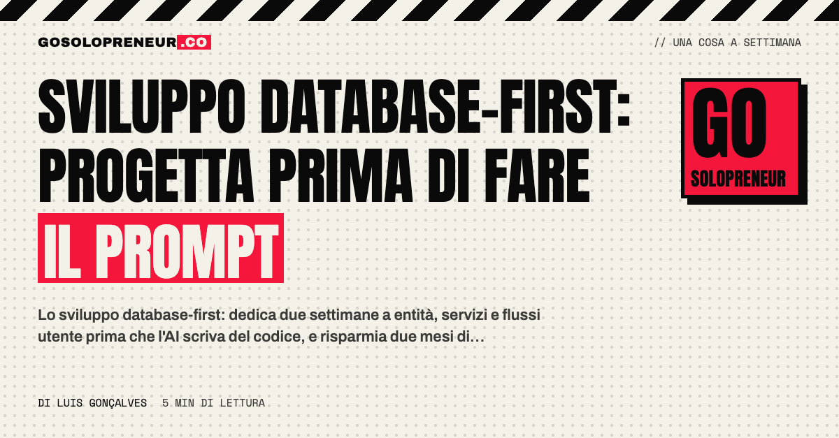 Copertina: sviluppo database-first, progetta prima di fare il prompt