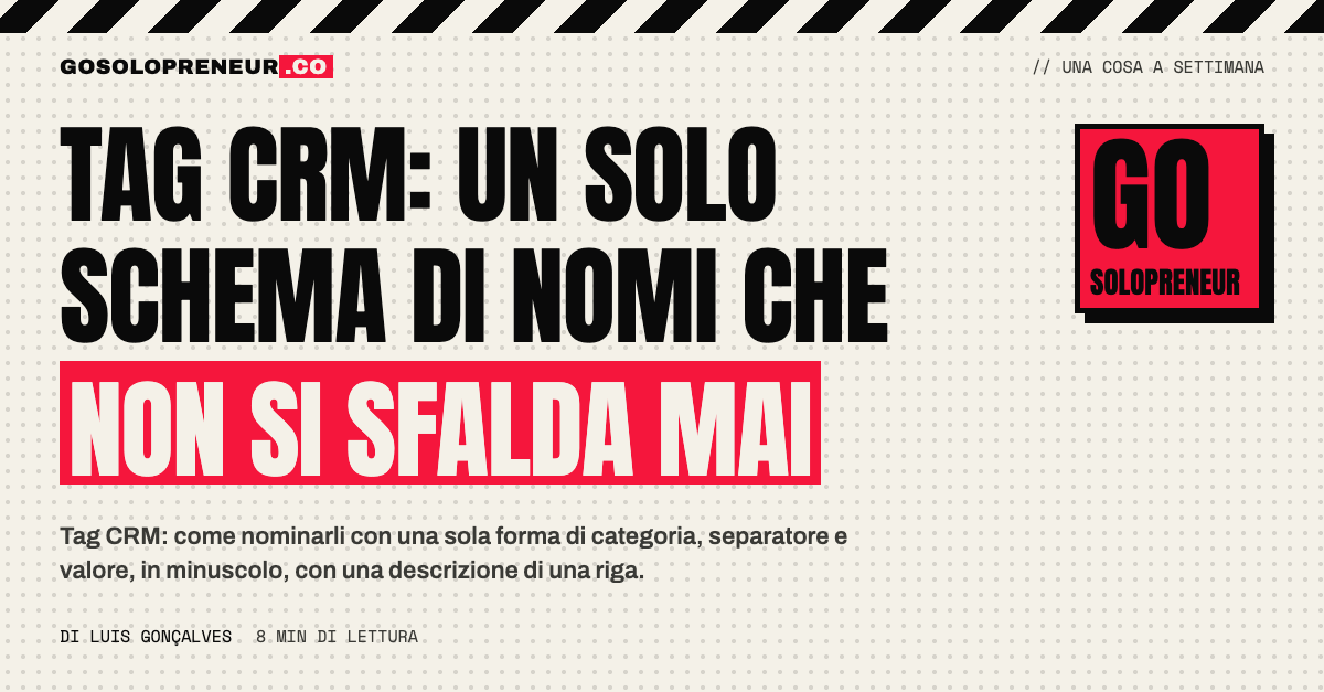 Tag CRM con schema categoria:valore, come evento:webinar, in un elenco ordinato