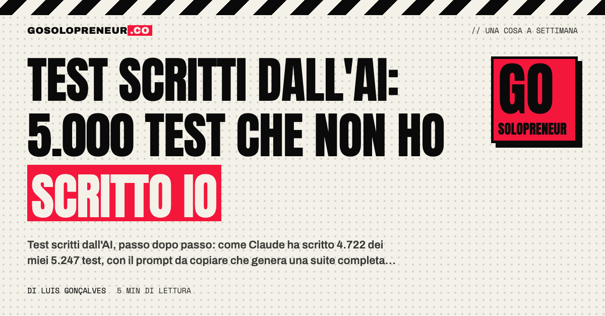Copertina: test scritti dall'AI, 5.000 test che non ho scritto io