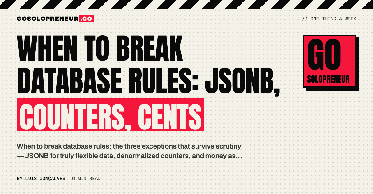 When to Break Database Rules: JSONB, Counters, Cents