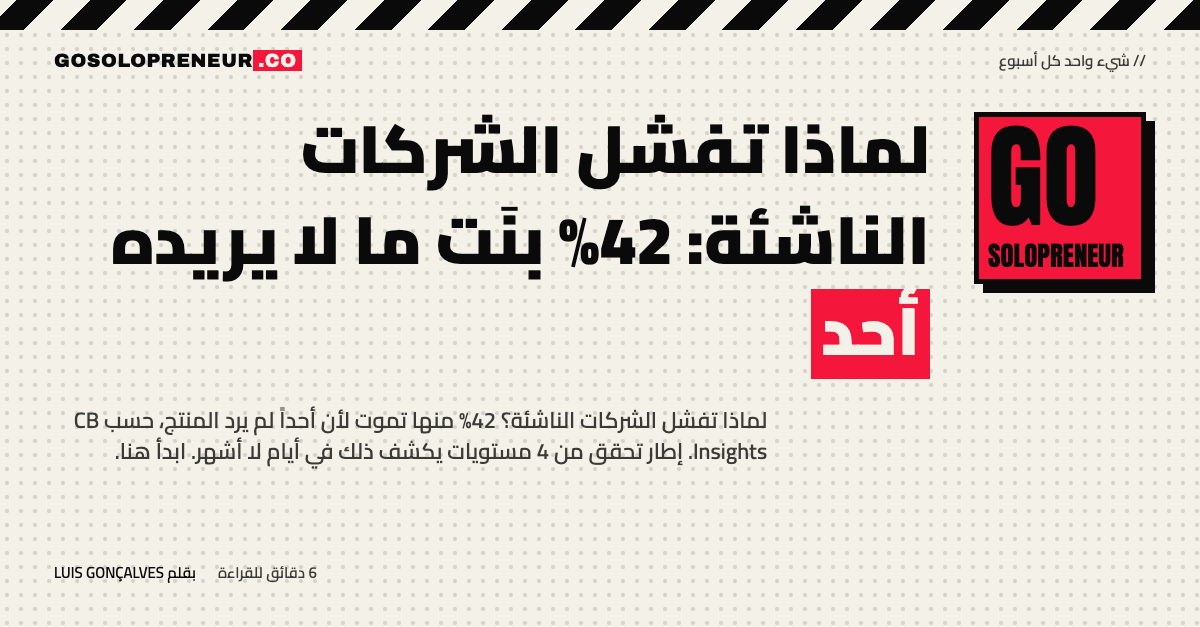 غلاف مقال لماذا تفشل الشركات الناشئة: 42% بنَت منتجاً لا يريده أحد