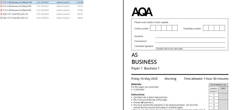 AQA AS LEVEL BUSINESS 2025 JUNE QUESTION PAPERS WITH MARKING SCHEME
